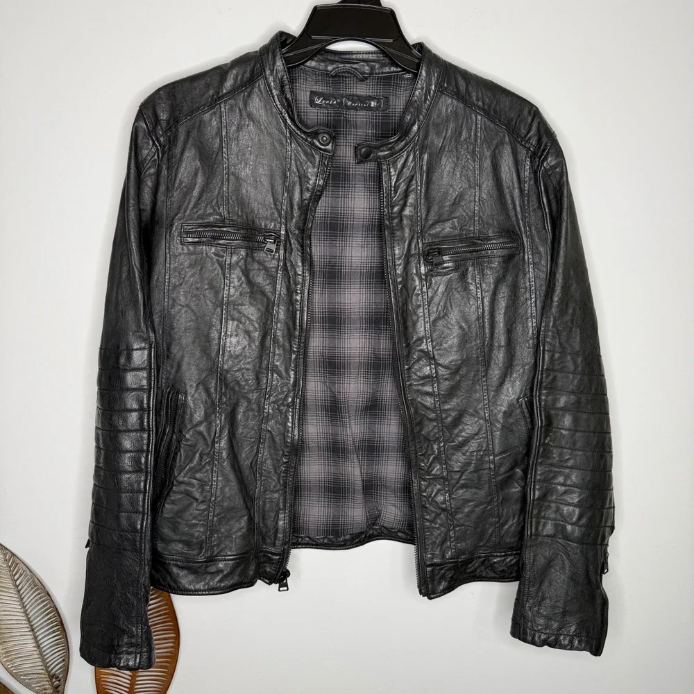 BB Levi's Capital E 2000's Cafe‎ Motorcycle Flannel Plaid Lined Leather Jacket L